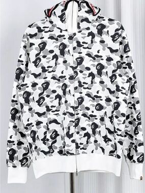 Bape White, Black & Gray Shark Camo Zip Hoodie Jacket